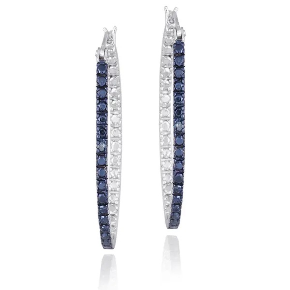 Blue Diamond Hoop Earrings
